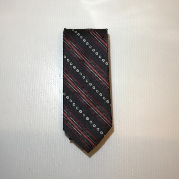 Black Red Gray Striped Short Classic Men Necktie - Picture 1 of 4